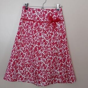 Autography NY Sz 2 Hot Pink Floral‎ A Line Full Skirt Midi Retro Flowers White